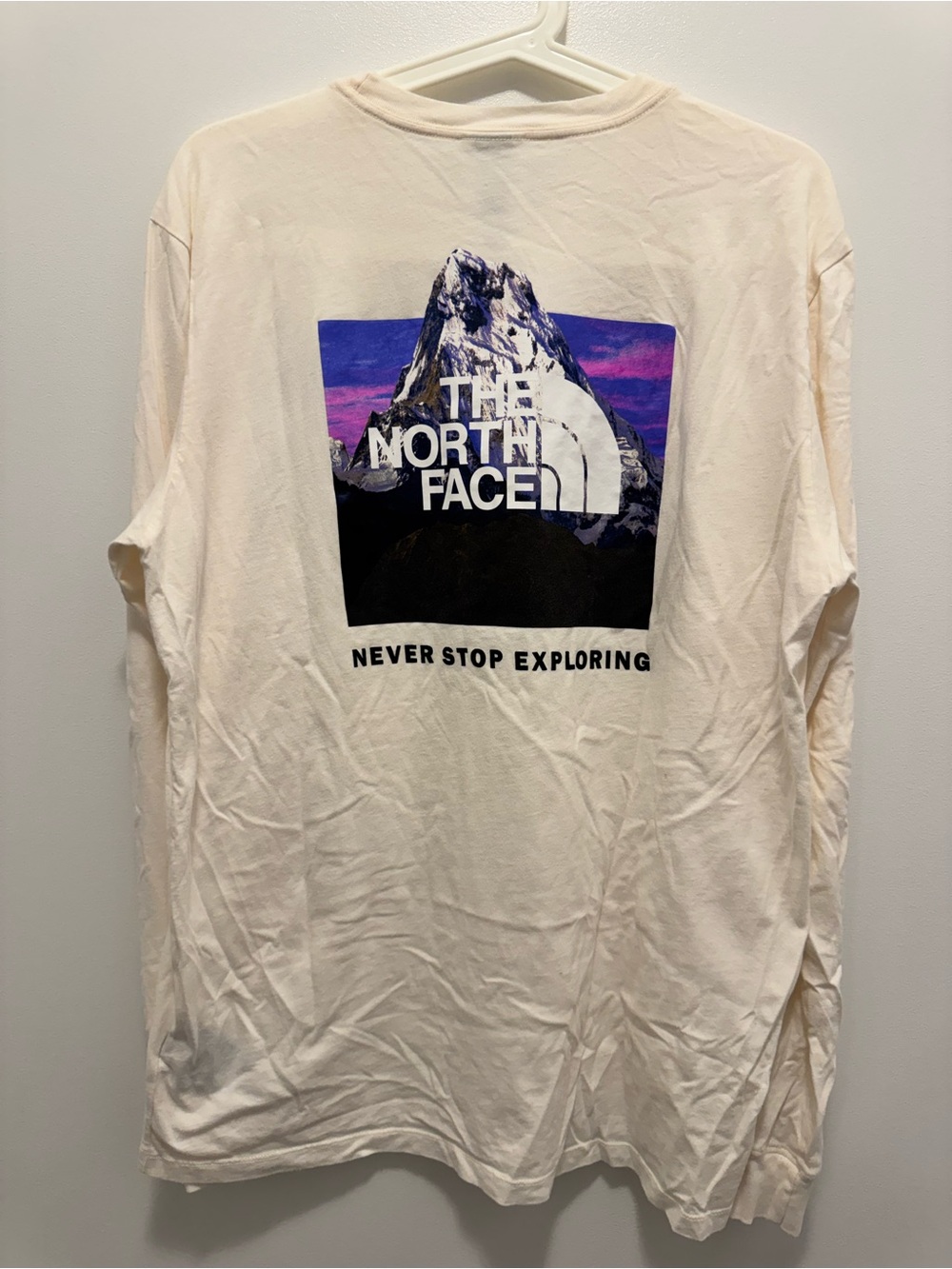 The North Face Men's Long Sleeve Logo Tee - Off-White with Black Logo